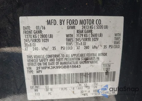 2016 Ford Edge Titanium z USA, uszkodzony, nr VIN 2FMPK3K99GBB15643